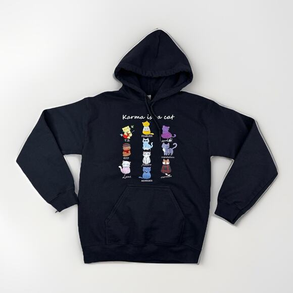 Gildan Tops - Swifty Karma Is a Cat Hoodie Gildan Unisex Small Black Eras Cats Sweatshirt